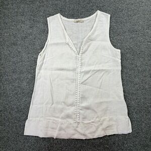Alessia Pacini 100% Linen Blouse Top White Italy Sleeveless Lace Trim M